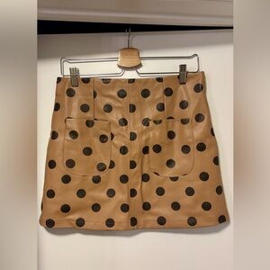 ZARA light brown/beige and brown polka Dot Tan Skirt faux leather size medium